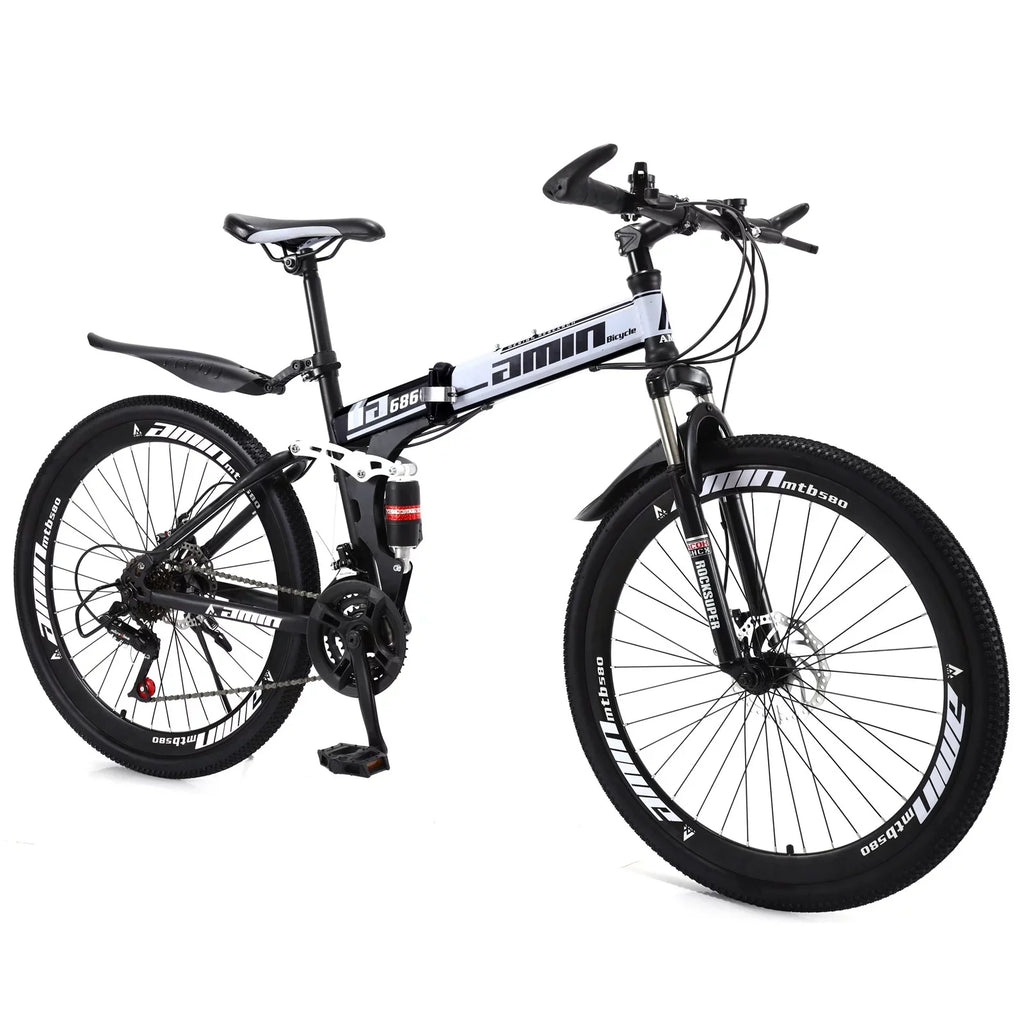 Unisex Adult Mountain Bike Full Suspension 26" 21 Speed MTB Folding Bicycle Unisex Full Suspension 26" Folding Mountain Bicycle 21 Speed Foldable Bike MTB