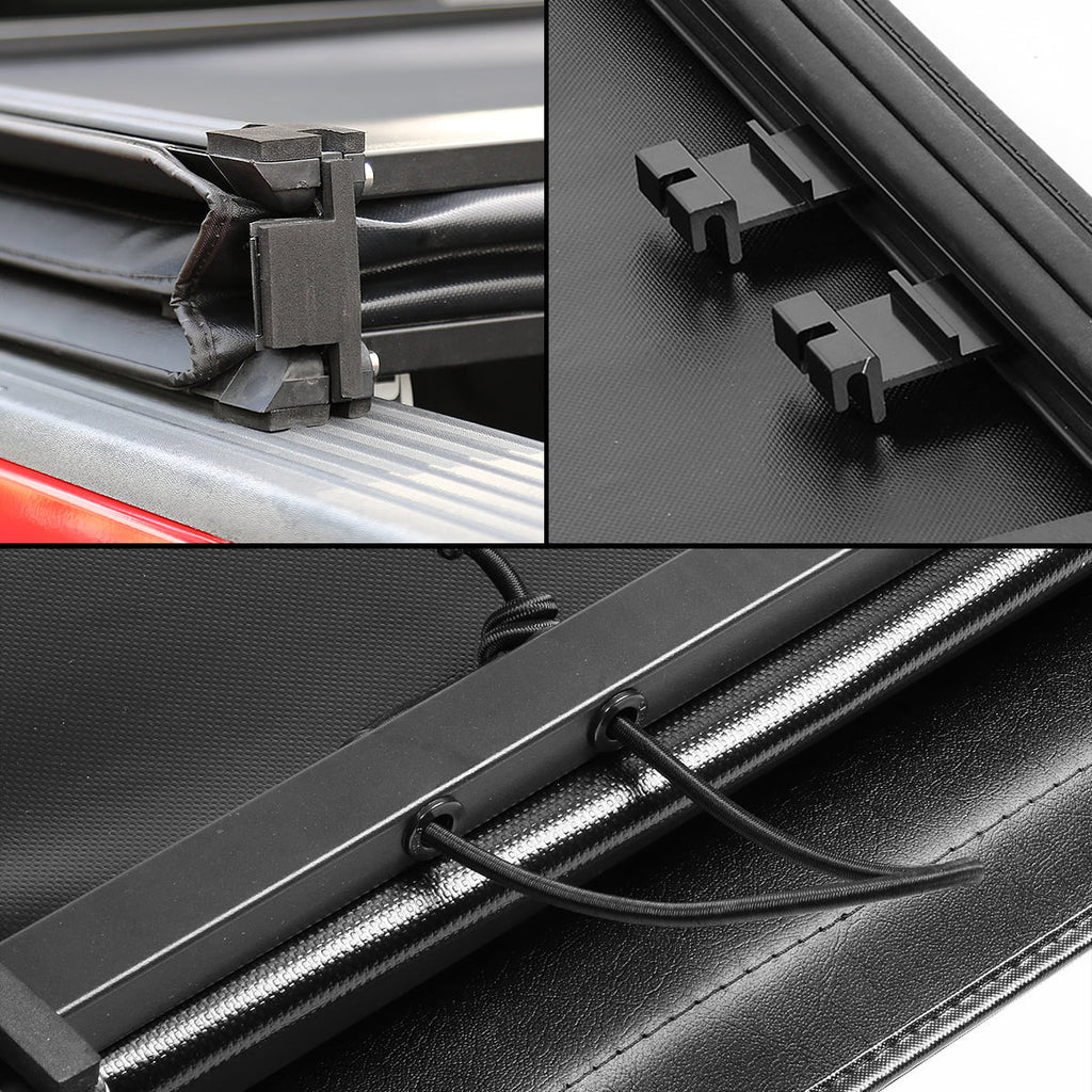 DNA Motoring TTC-TRISOFT-057 For 2014 to 2019 toyota Tundra 6.5' Bed Fleetside Adjustable Tri -Fold Soft Top Trunk Tonneau Cover 15 16 17 18