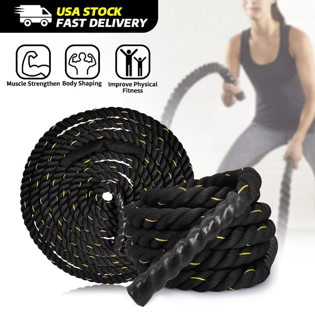 Battle Ropes 1.5 inch 30 ft - Polyester Workout Rope Heavy for Home Body Workouts Building Muscle, Black