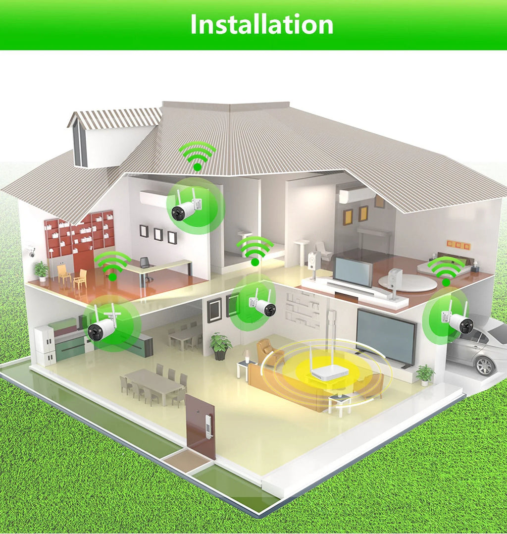 VIKVIZ 8CH WiFi CCTV System 4Pcs 3MP Battery Camera , 4 Solar Panels , 2.5inch HDD Wireless NVR