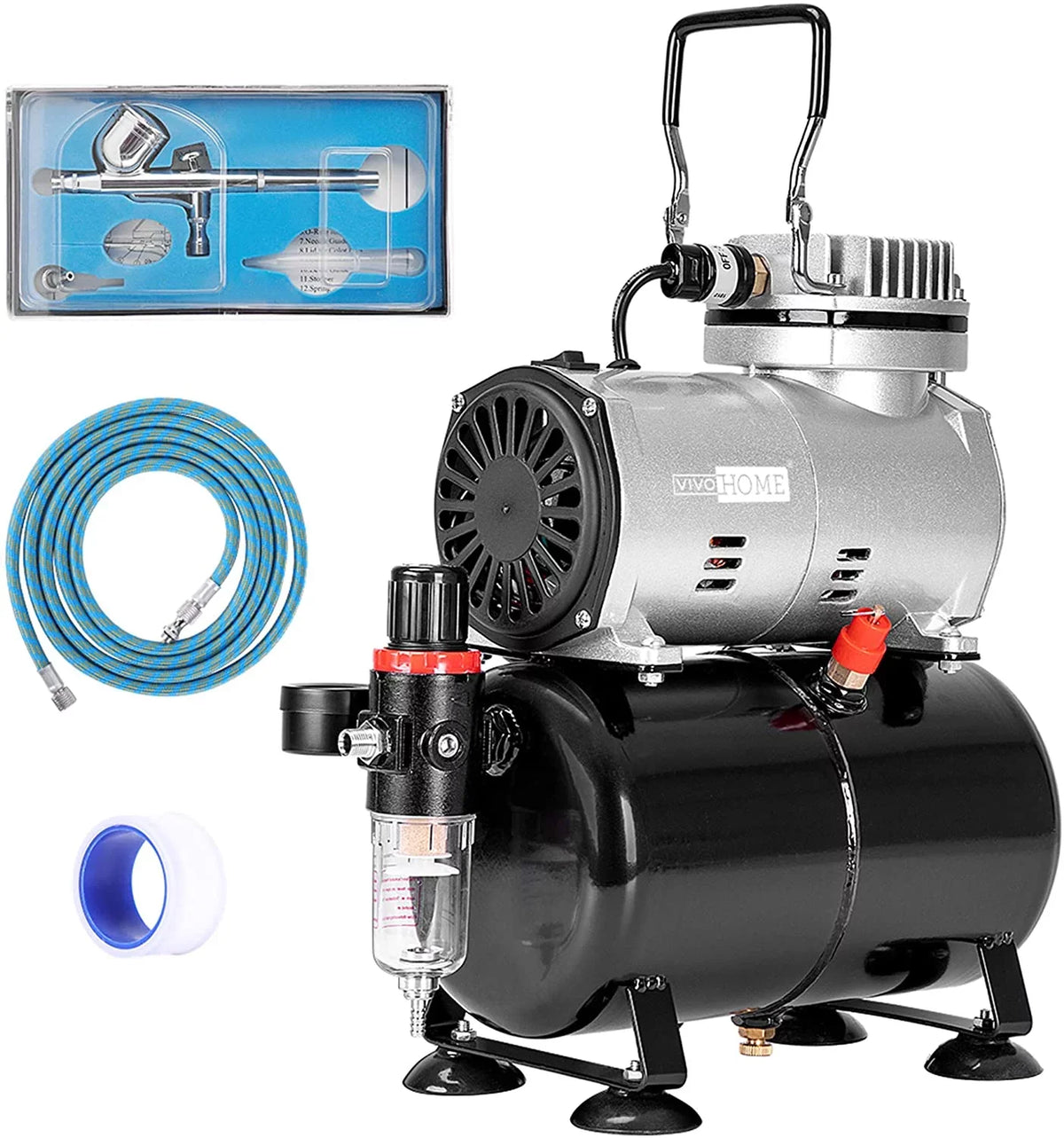 VIVOHOME 110-120V Professional Airbrushing Finish System with 1/5 HP Air Compressor and 1 Airbrush Kit for Tattoo Makeup Shoes Cake Decoration