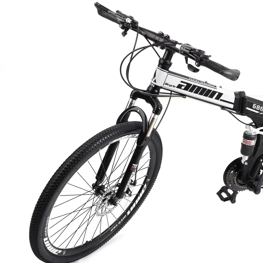 Unisex Adult Mountain Bike Full Suspension 26" 21 Speed MTB Folding Bicycle Unisex Full Suspension 26" Folding Mountain Bicycle 21 Speed Foldable Bike MTB