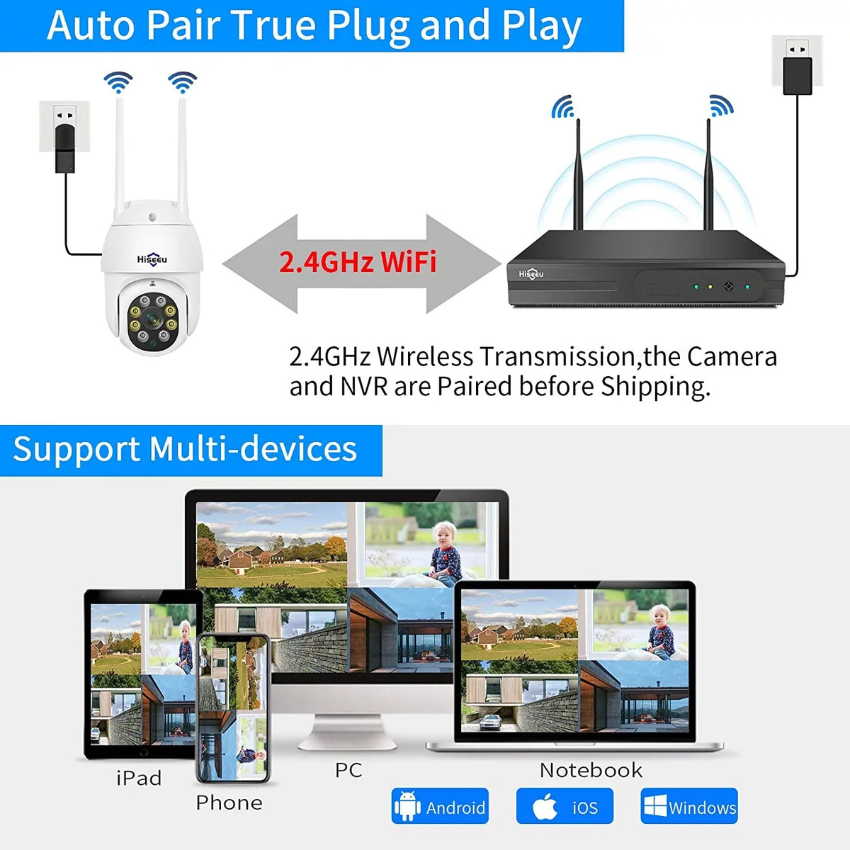 Hiseeu 5MP Security Camera System with 1TB Hard Drive, Outdoor Security Camera Wireless Wifi with Two-Way Audio,Human Detection, Home Security Cameras System