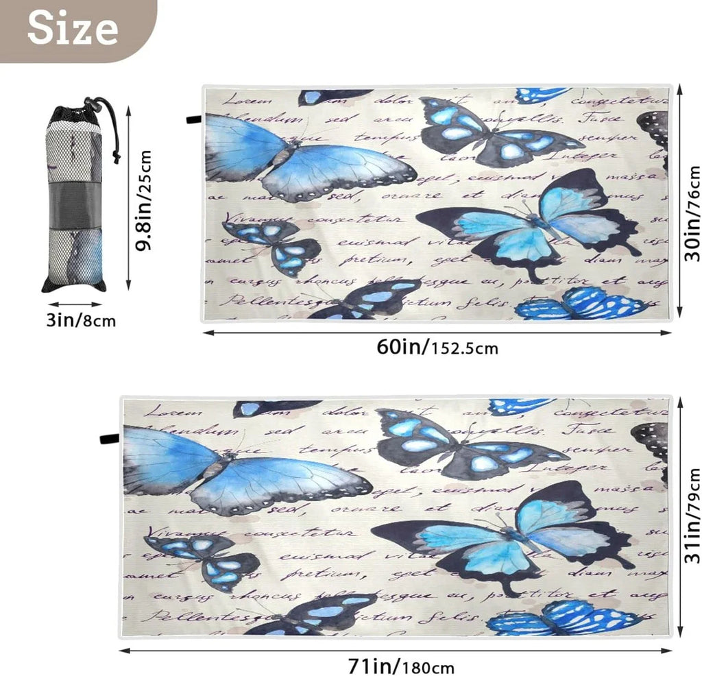 Bestwell Butterflies Beach Towel - Super Absorbent Oversized Travel Towels - Lightweight Compact Quick Dry Towel for Swimming Camping Holiday （207）