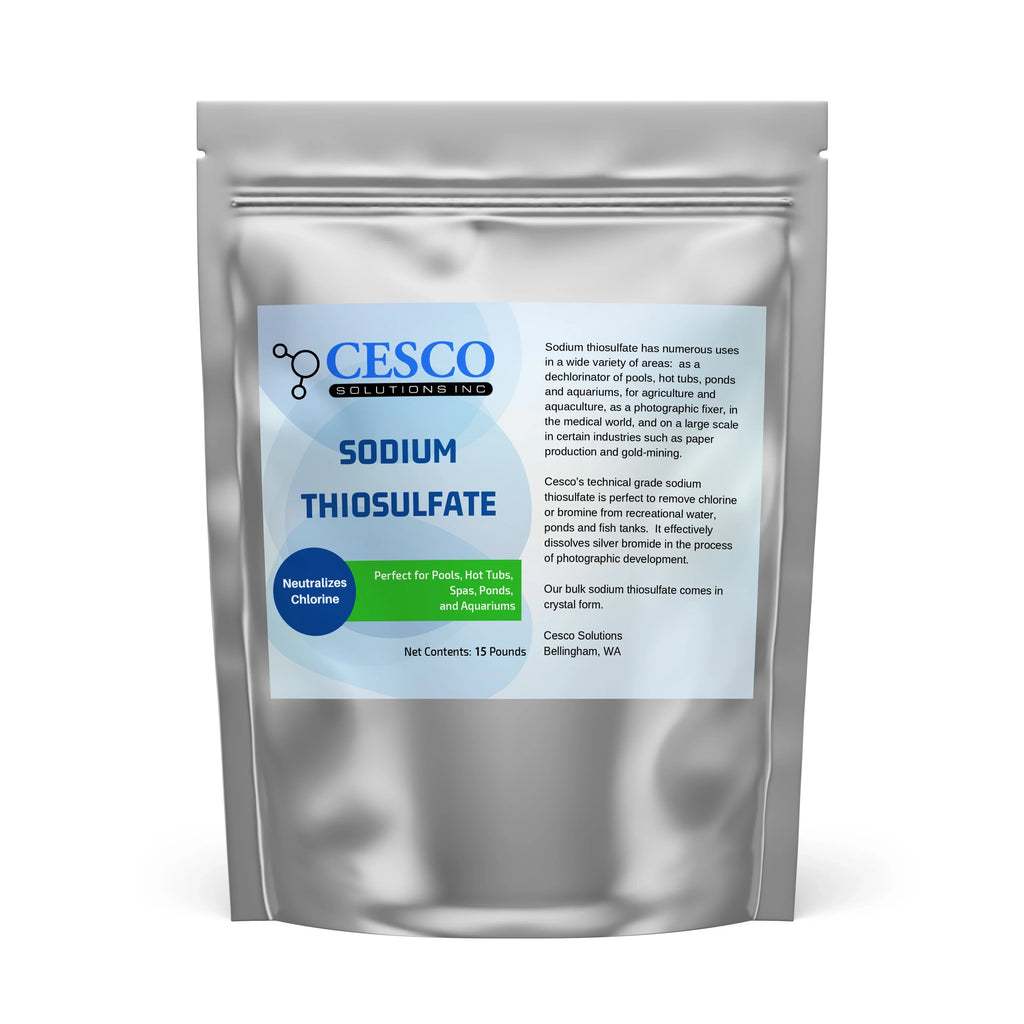 Pool Dechlorinator Sodium Thiosulfate Pentahydrate 15 lbs by Cesco Solutions - Premium Chlorine Neutralizer for Pools, Aquarium, Pond - Technical-Grade Chlorine Remover for Hot Tubs - Bulk Package