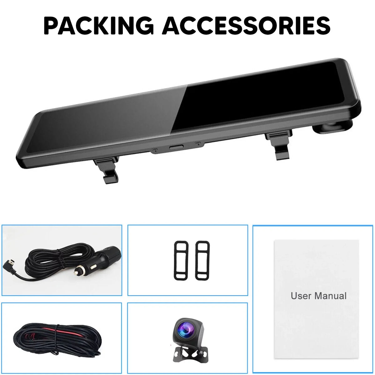 Car Rear View Mirror Camera Dual Dash Cam DVR Video Recorder Driving Recorder with Night Vision Panoramic Rearview Mirror with 4K 12" Full Touch Screen