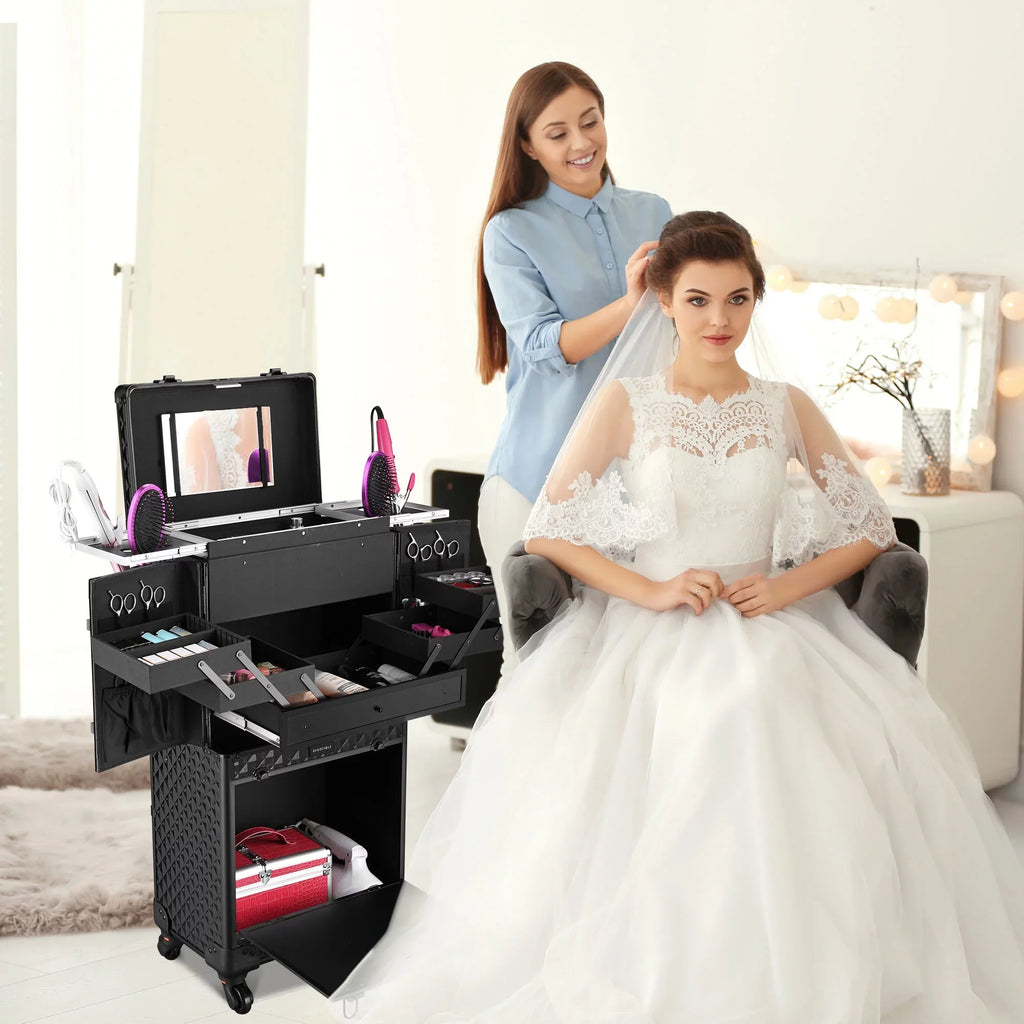 Byootique Rolling Makeup Case Trolley Cosmetic Organizer Hair Stylist Salon