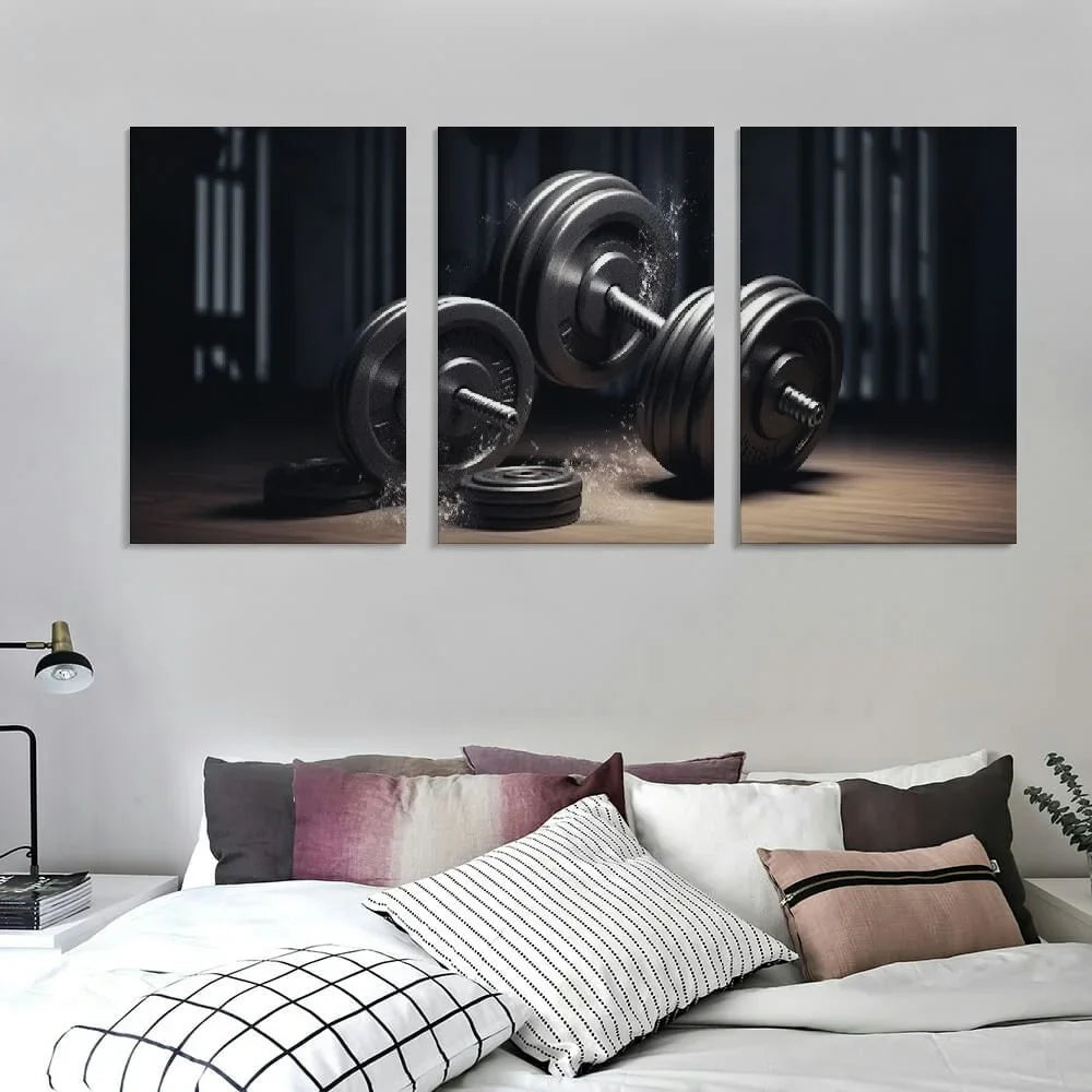 YIKUMA Gym Poster Fitness Dumbbell Workout Motivational Poster Home Fitness Poster Wall Art Coat Canvas Wall Decor Home Decor Living Room Decor Aesthetic 12''x16''X3 Panels 12x16x3pcs