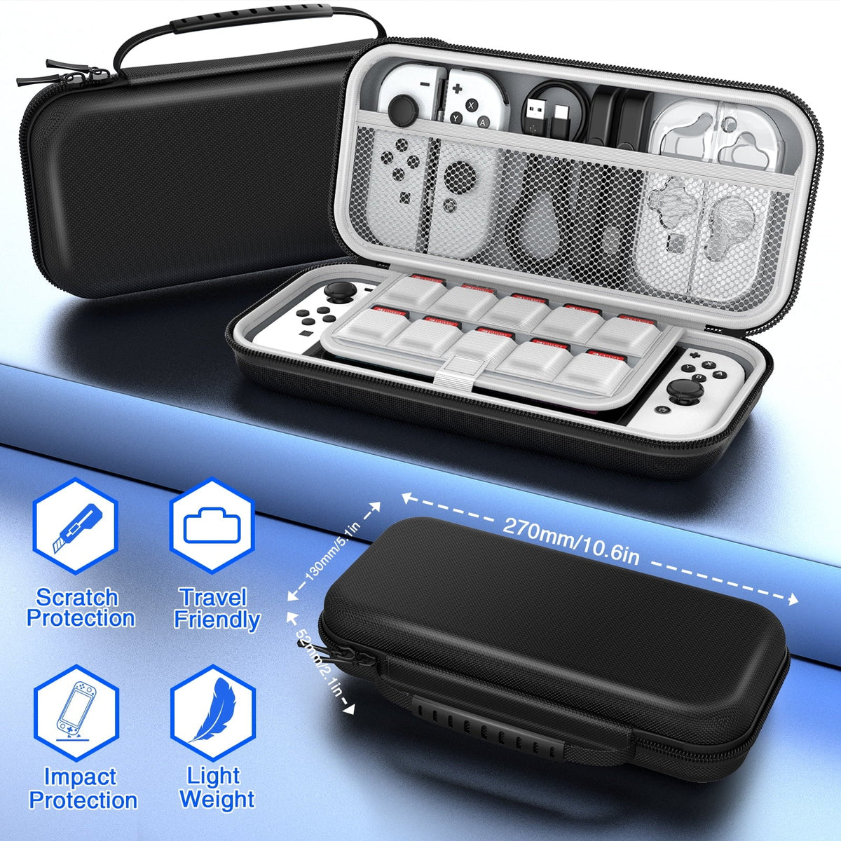 HEYSTOP Switch OLED Accessories for Nintendo Switch OLED Case Bundle,27 in 1 Carry Case for Switch OLED with Protective Cover,Grip Cover,Screen Protector,Game Cards Case,Grip Charge Dock, Black