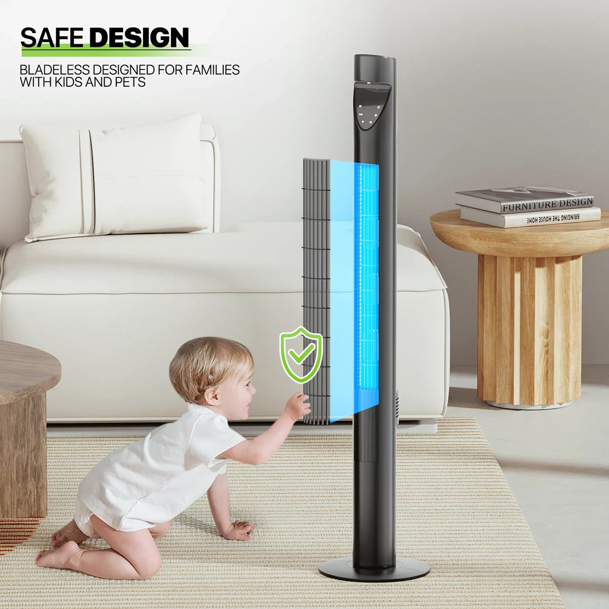 3-Speeds Tower Fan w/Remote & LED 47"Oscillating Bladeless Low Noise Fan USA