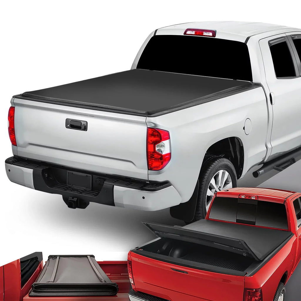 DNA Motoring TTC-TRISOFT-056 For 2007 to 2021 toyota Tundra 5.5' Bed Fleetside Adjustable Tri -Fold Soft Top Trunk Tonneau Cover 20 19 18 17 16 15 14 13 12 11 10 09 08
