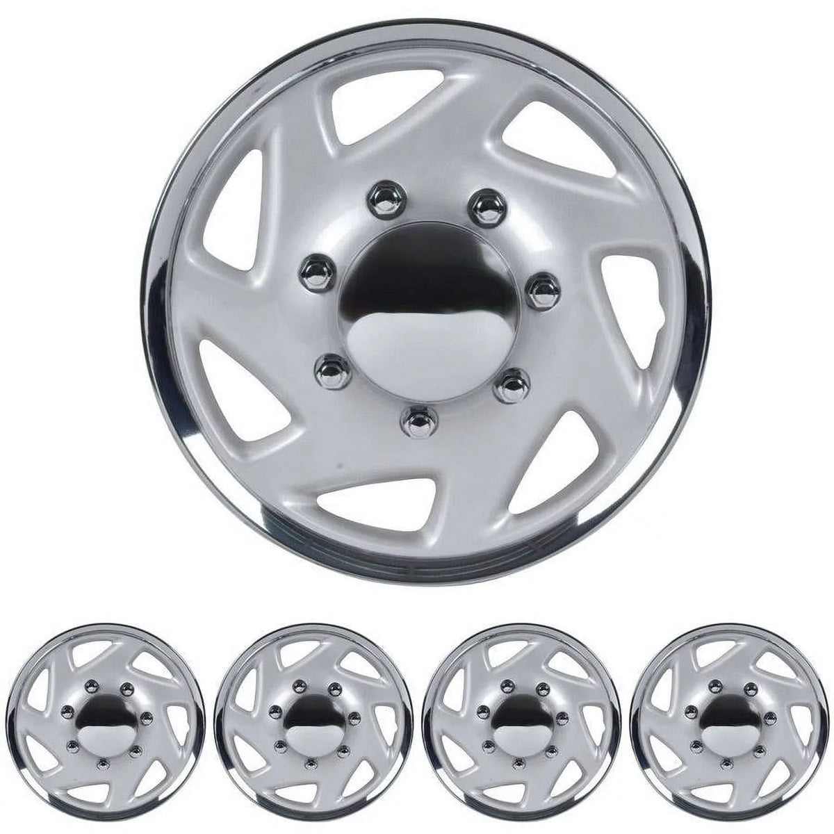BDK Ford E-Series Style Hubcaps Wheel Cover, 16" Chrome Replica Cover, 4 Pieces