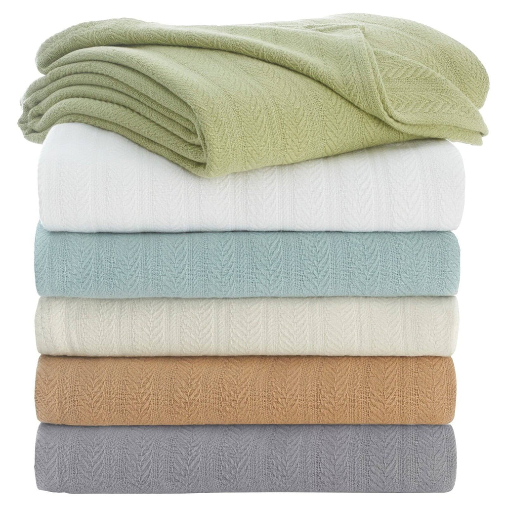 Vellux 100% Cotton Blanket - Soft, Breathable, Cozy & Lightweight Thermal Blanket - All Season Queen Size Blanket Perfect for Layering Bed, Couch & Sofa - Hotel Quality (90x90 Inch Light Grey)