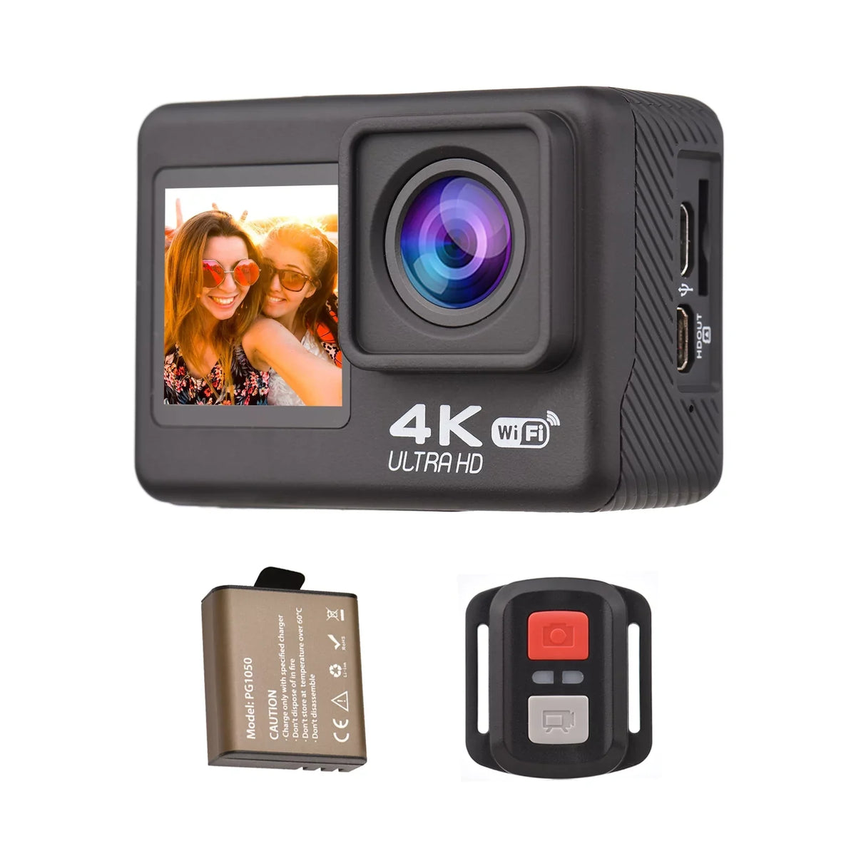 Radirus 4K60FPS Ultra High Definition WiFi Action Camera, Dual Screen, 170° Wide Angle, 30 Meters Waterproof, Sports Camera with Mounting Accessories Kit, Black
