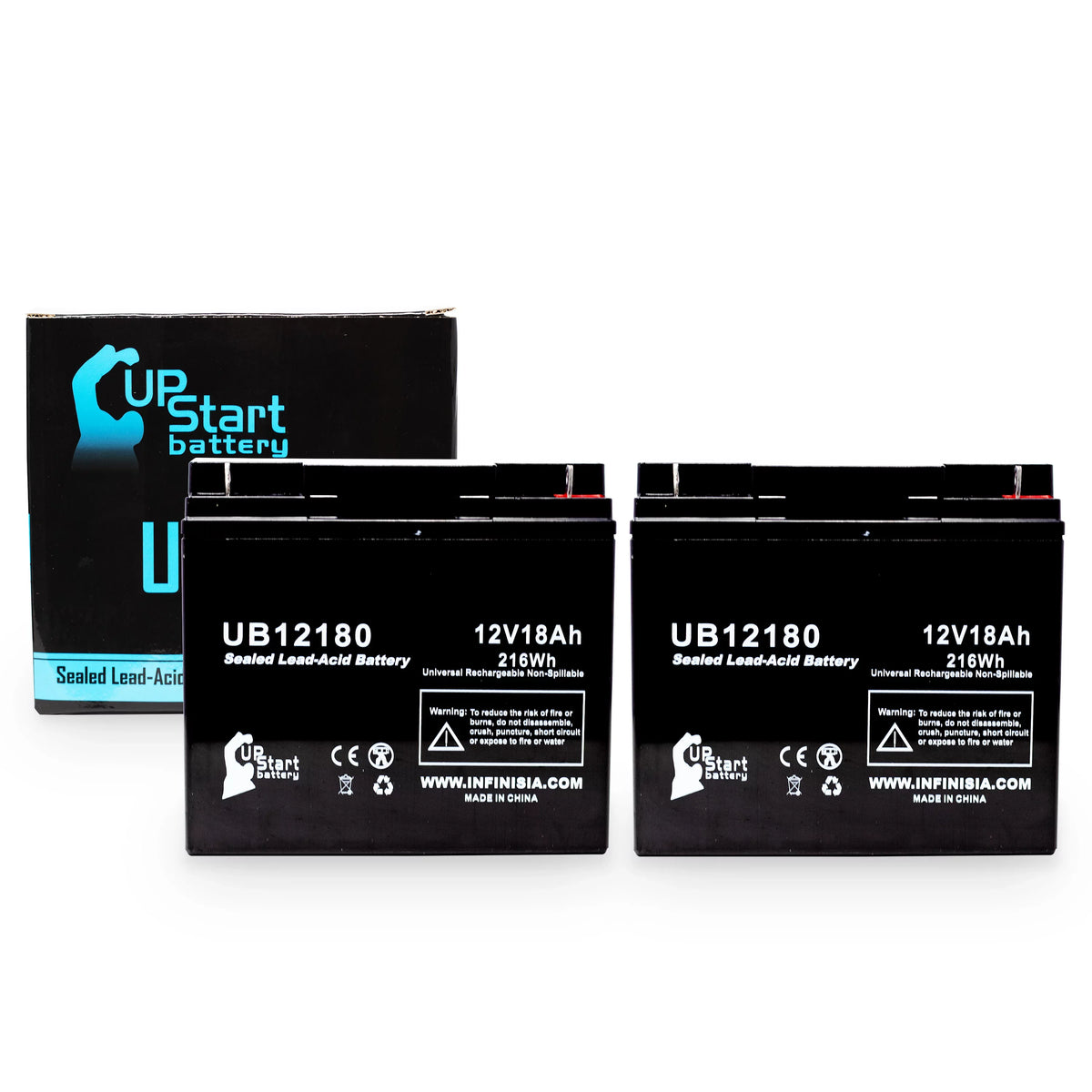 2x Pack - Compatible EAGLE PICHER BATTERIES CFM12V18 Battery - Replacement UB12180 Universal Sealed Lead Acid Battery (12V, 18Ah, 18000mAh, T4 Terminal, AGM, SLA)