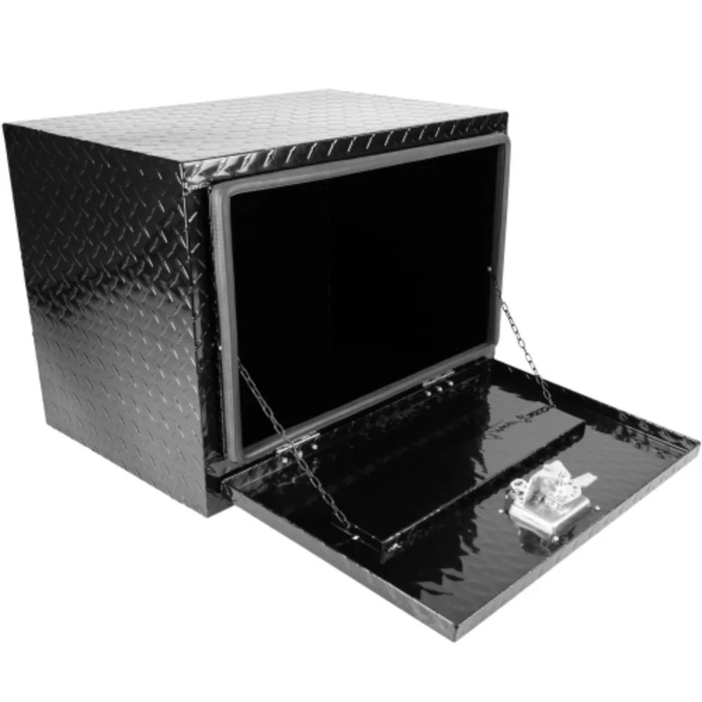 24 Inch Aluminum Stripes Plated Tool Box Pick Up Truck Bed RV Trailer Toolbox Waterproof Square Storage Organizer with Lock and Keys - Black Black + Aluminum + Square box + 24"(24.2"×17.1"×17.9")