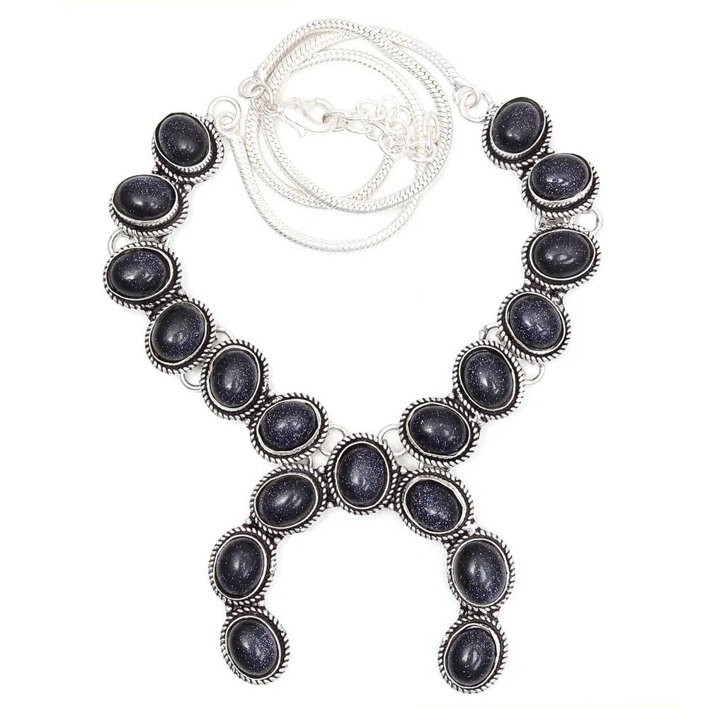 Necklace Blue Sunsitara Gemstone Ethnic Style 925 Silver Jewelry 18-20''