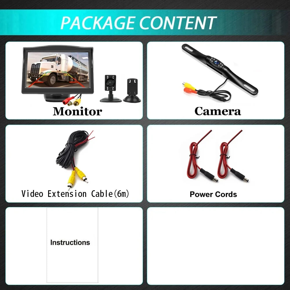 Backup Camera Car Rear View HD Parking System Night Vision + 5inch Monitor