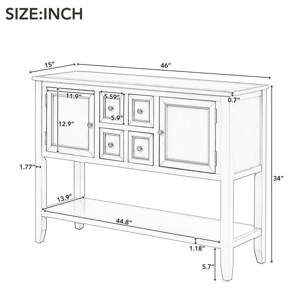 TREXM Cambridge Series Ample Storage Vintage Console Table with Four Small Drawers and Bottom Shelf for Living Rooms Entrances and Kitchens (Antique Gray OLD SKU WF190263AAE)