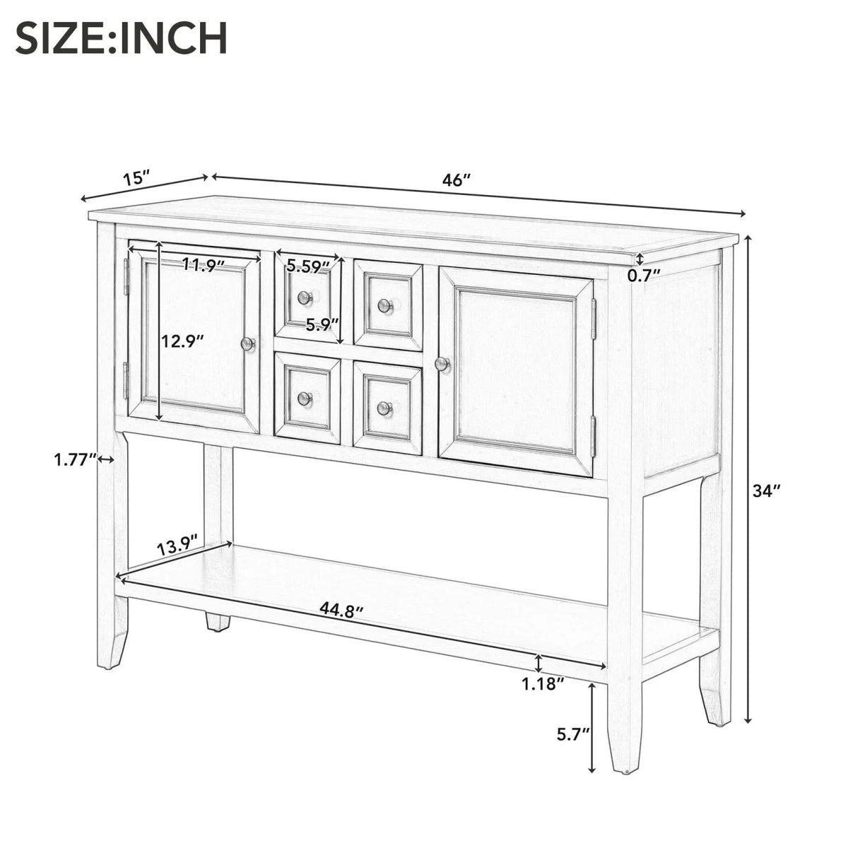 TREXM Cambridge Series Ample Storage Vintage Console Table with Four Small Drawers and Bottom Shelf for Living Rooms Entrances and Kitchens (Antique Gray OLD SKU WF190263AAE)