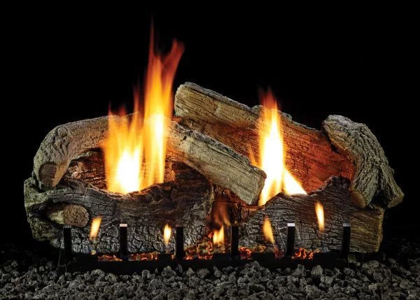 30" Stacked Aged Oak Logset with IP VF Slope Glaze Burner, NG