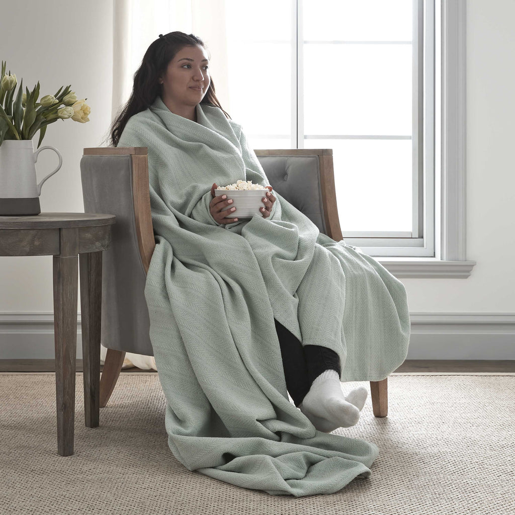 Vellux 100% Cotton Blanket - Soft, Breathable, Cozy & Lightweight Thermal Blanket - All Season Queen Size Blanket Perfect for Layering Bed, Couch & Sofa - Hotel Quality (90x90 Inch Light Grey)