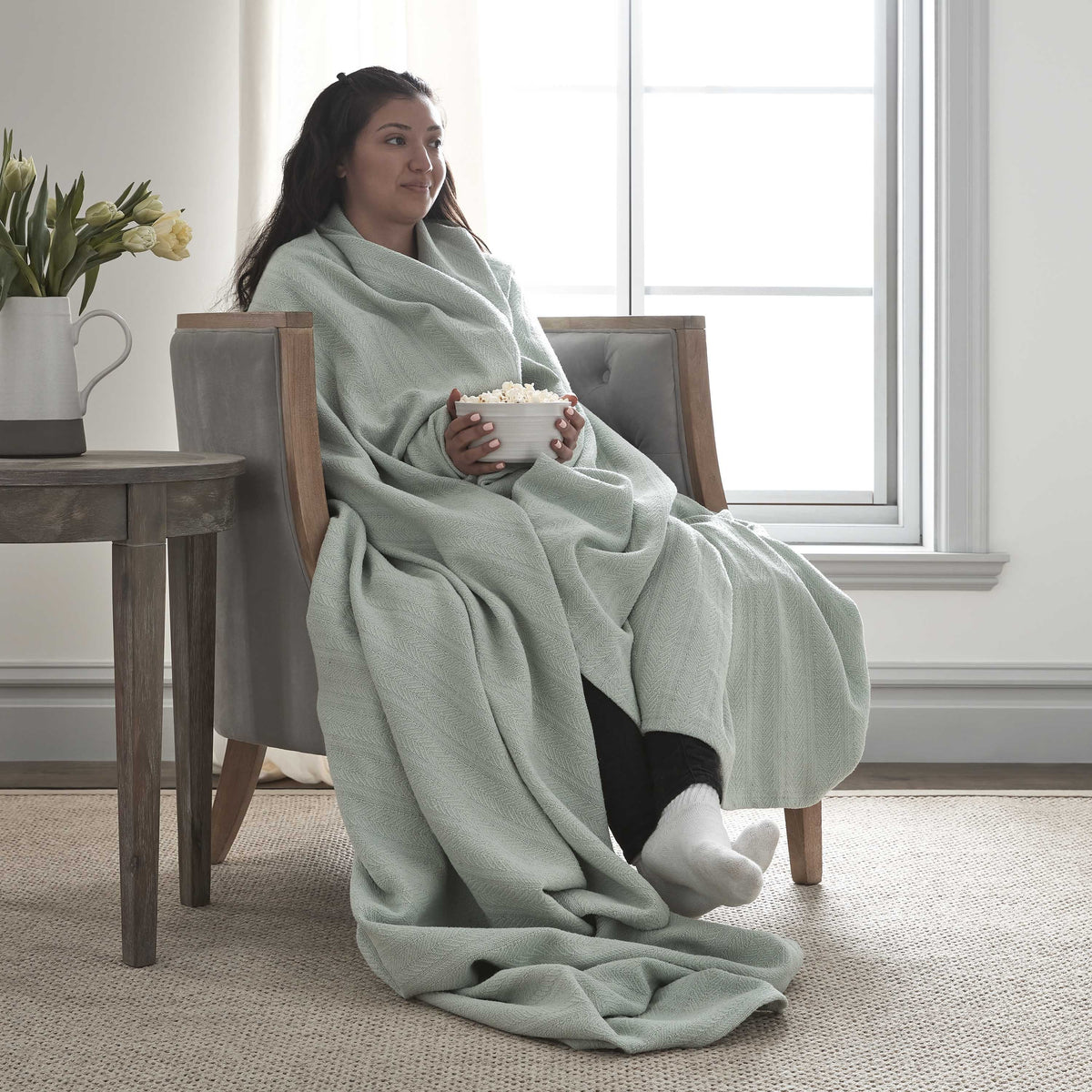 Vellux 100% Cotton Blanket - Soft, Breathable, Cozy & Lightweight Thermal Blanket - All Season Queen Size Blanket Perfect for Layering Bed, Couch & Sofa - Hotel Quality (90x90 Inch Light Grey)