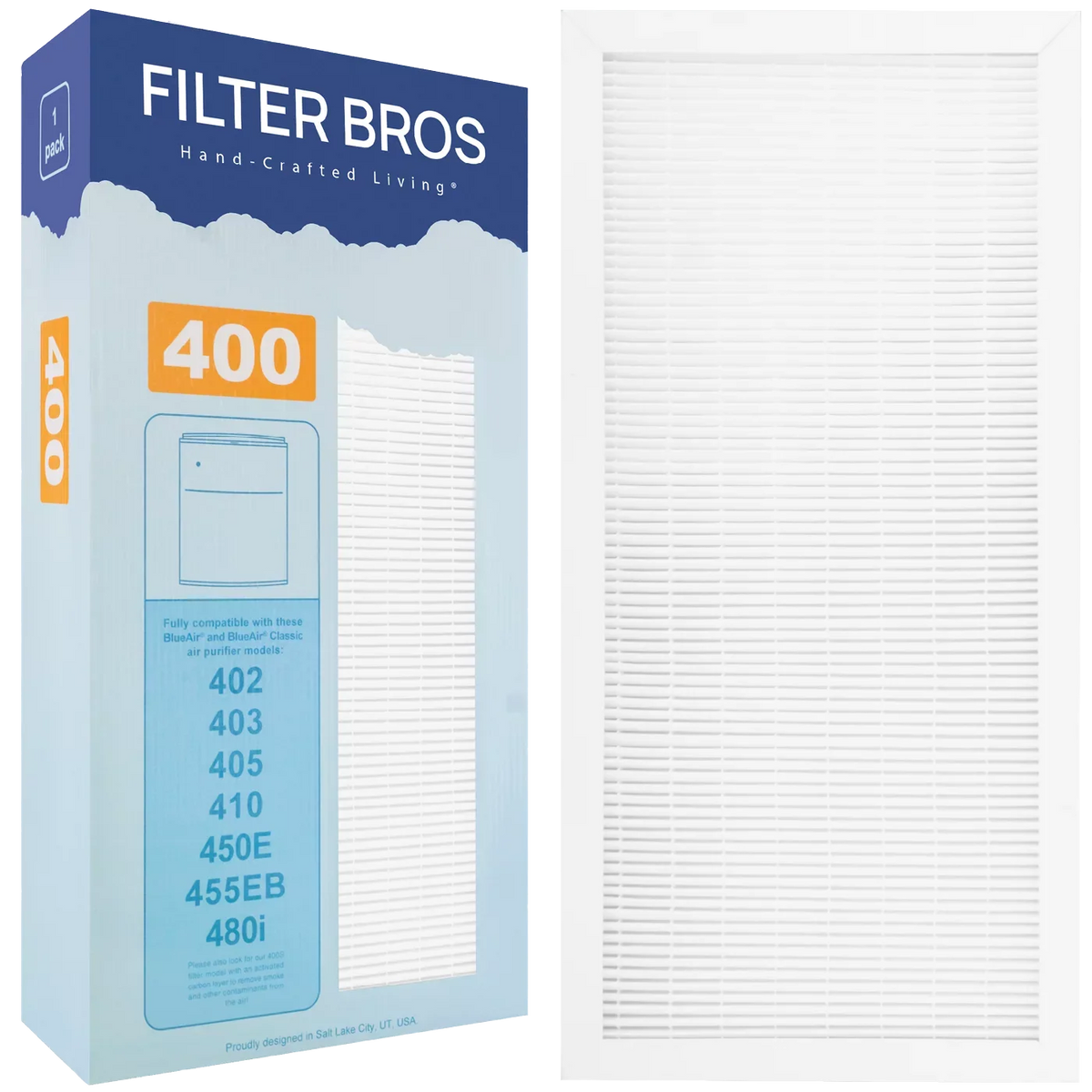 Filter Bros BA-400 Compatible With BLUEAIR 400 Classic Series HEPA Replacement Particle Filter For 480i, 402, 403, 405, 410, 450E, 455EB