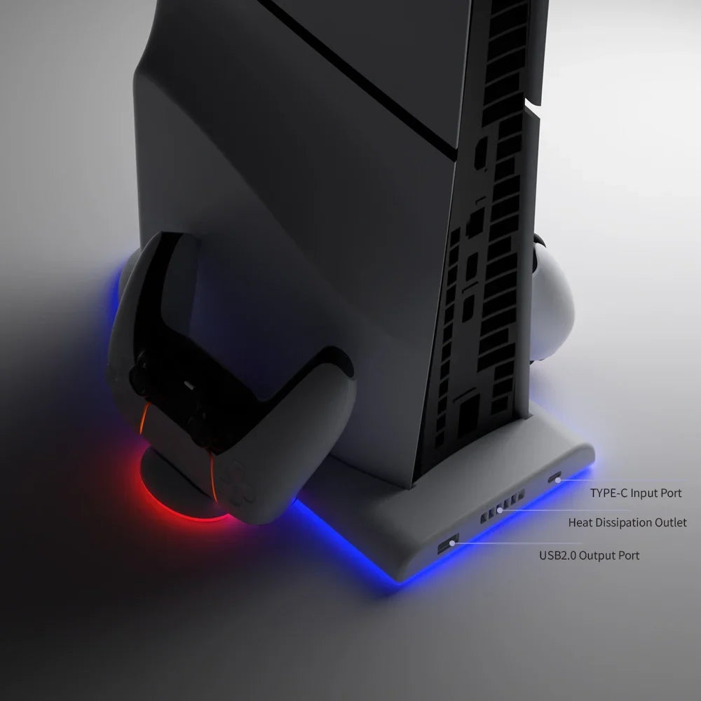 Cooling Stand with RGB Light For PS5 Slim, Dual Controller Charging Station Console Cooling Base Controller Fast Charger For PS5 Accessories