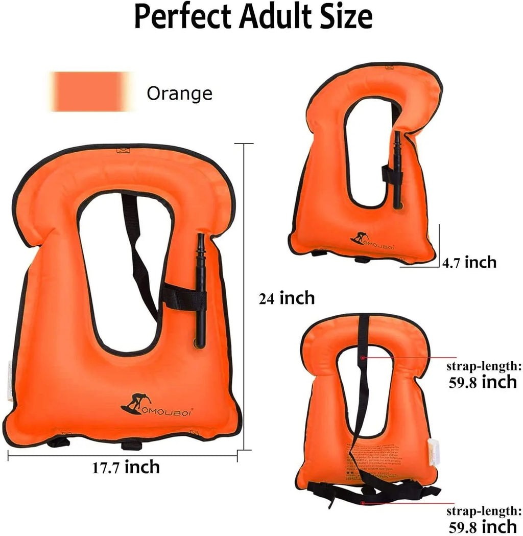 OMOUBOI Blow-up Snorkel Vest Kayak Swim Vest for Adults Snorkel Vests Air-filled Buoyancy Jacket Portable Diving Jackets Swimming Vests for Snorkeling Water Sports Beginner Adults-Only (96-220 lbs)