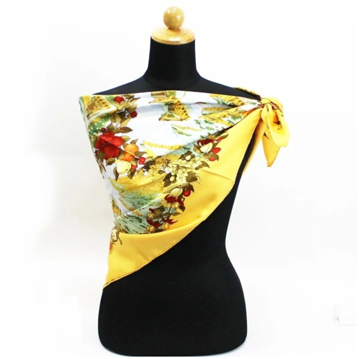 Pre-Owned Hermes Silk Scarf Carre 90 "Au pays de Cocagne" In Paradise Yellow HERMES | For Ladies (Good)