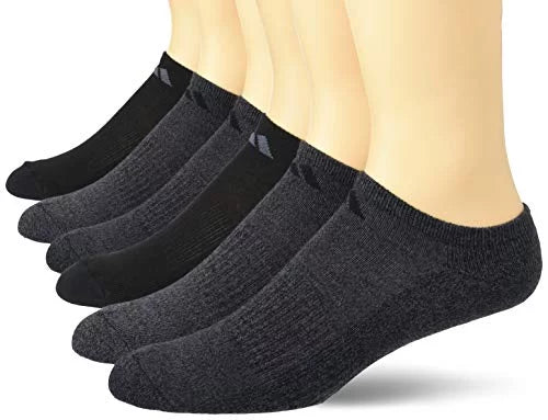 adidas Men's Athletic Cushioned No Show Socks (6-Pair), Black - Onix Marl/ Black/ Onix, Large, (Shoe Size 6-12)