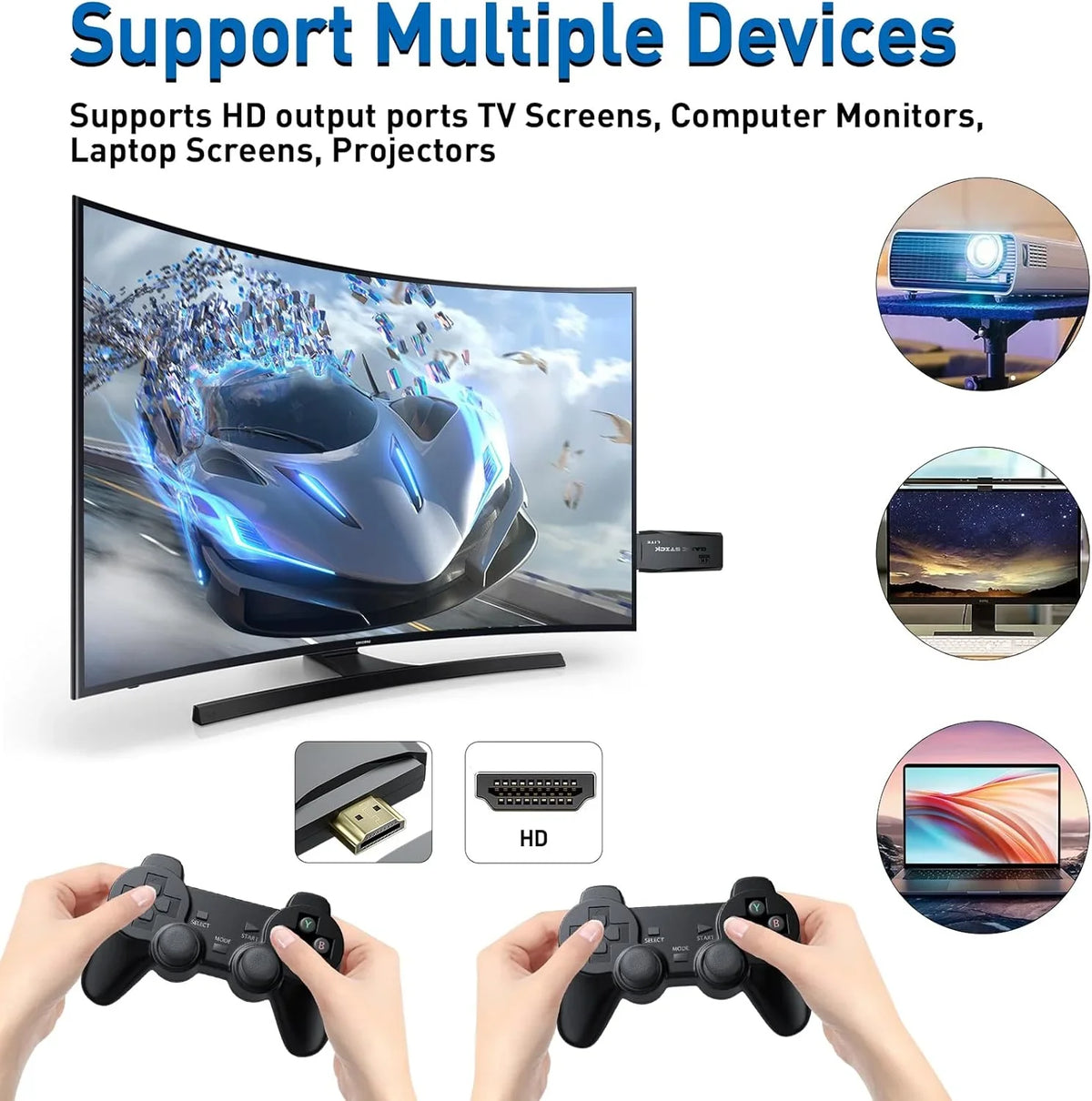 Retro Game Stick - Nostalgia Stick S2 Preloaded 12000+ Classic Retro Games,9 Emulators,Plug and Play Video Games for TV,Emulator Console S2 Support 4K HD Port,2 Wireless Gamepads(64G)