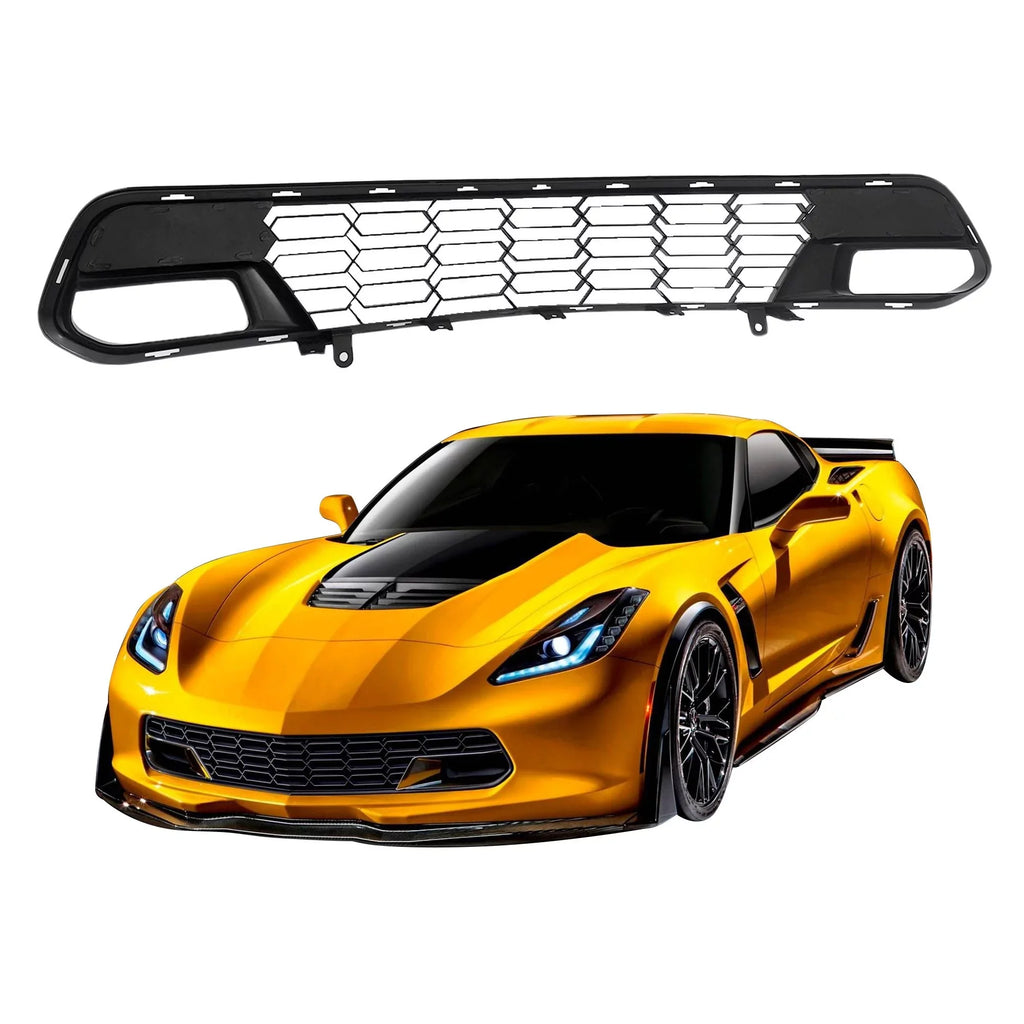 Front Bumper Lower Grille W/O Camera Gloss Black For 14-19 Chevrolet Corvette C7