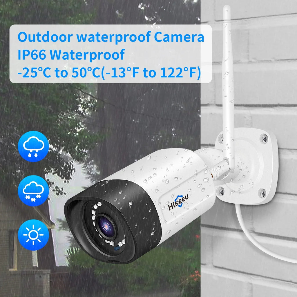 Hiseeu 3MP Wireless WiFi Security Camera System with 3TB Hard Drive, 8Pcs Security Cameras Wireless WiFi with 2-Way Audio,IP66 Waterproof,64ft IR Night Vision,Motion Detect Home Security System