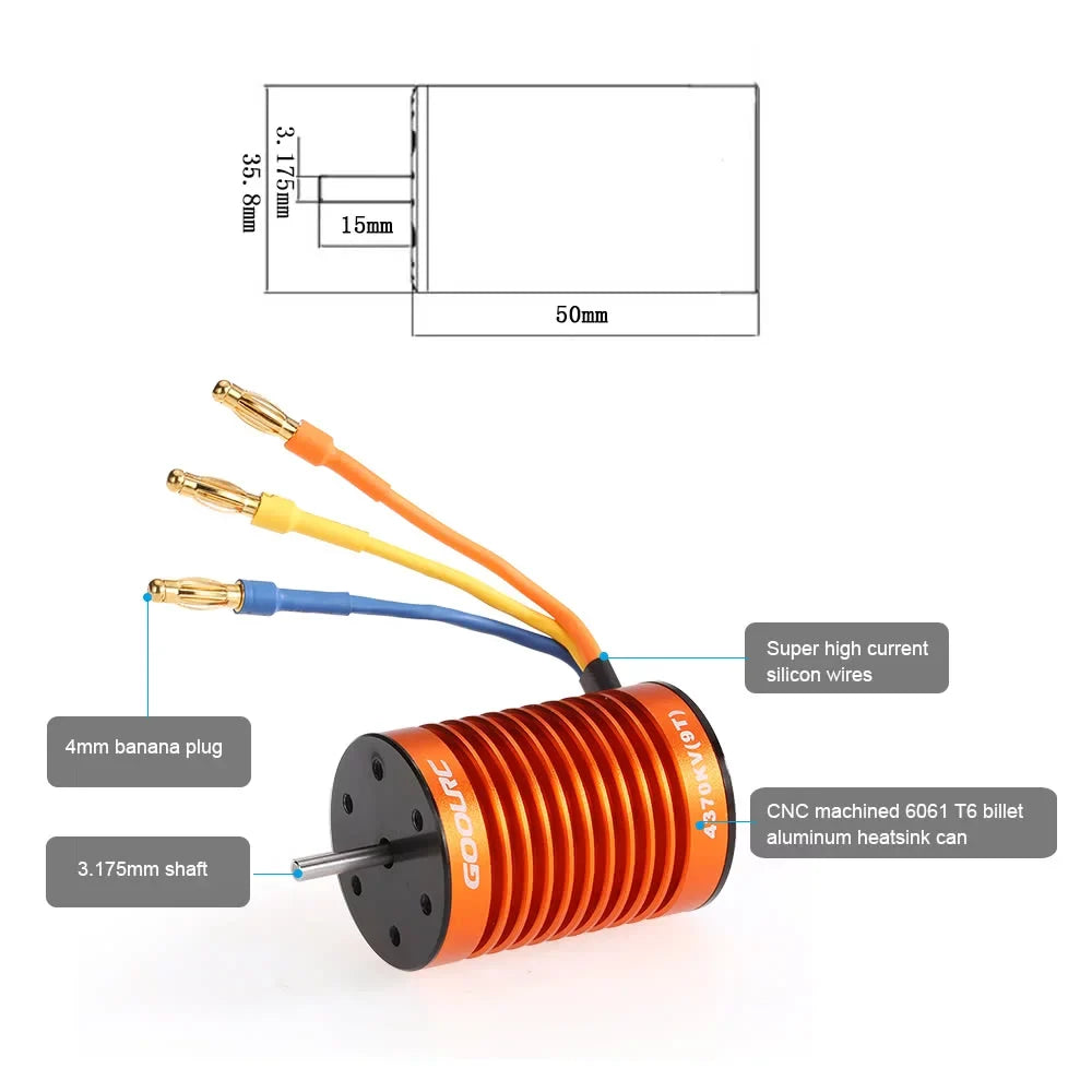GoolRC Accessory,Motor 45a F540 4370kv Motor With 45a Motor And 45a Set 110 1/10 Remote Car 45a Esc Combo Set Car MotorCar 45a 110waterproof MotorCombo F540 Waterproof Rookin 1/10