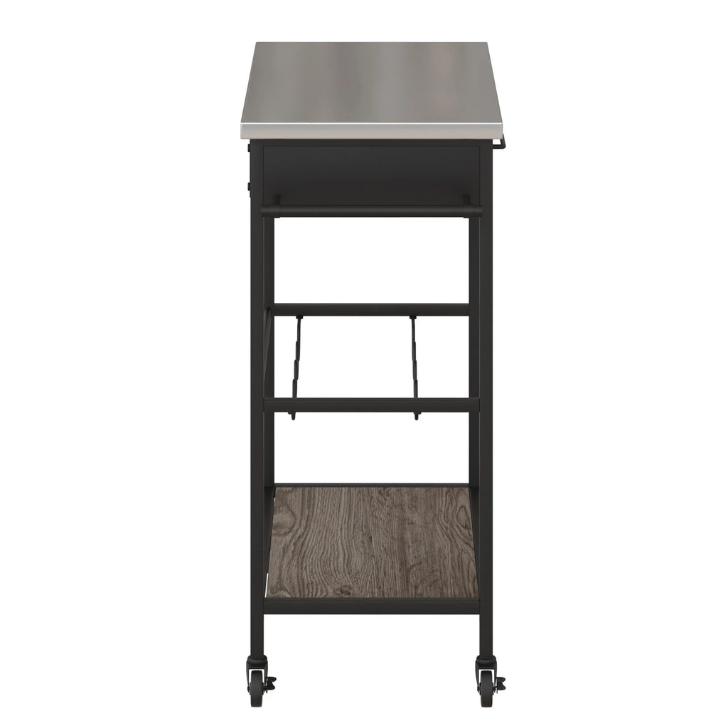 Novogratz Nora Multifunctional Kitchen Cart, Wine Rack and Pantry Storage, Stainless Steel and Black Metal, Brown