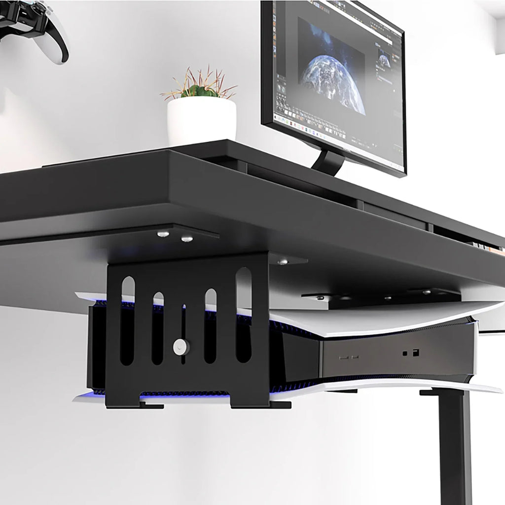 Liboer Under Desk Holder for PS5 Console, Strong Metal Material, Save Space Mounting, Black