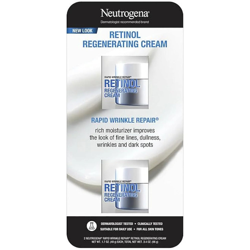 Neutrogena Rapid Wrinkle Repair Retinol Face Moisturizer, Fragrance Free, Daily Anti-Aging Face Cream with Retinol and Hyaluronic Acid to Fight Fine Lines, Wrinkles, and Dark Spots, 1.7