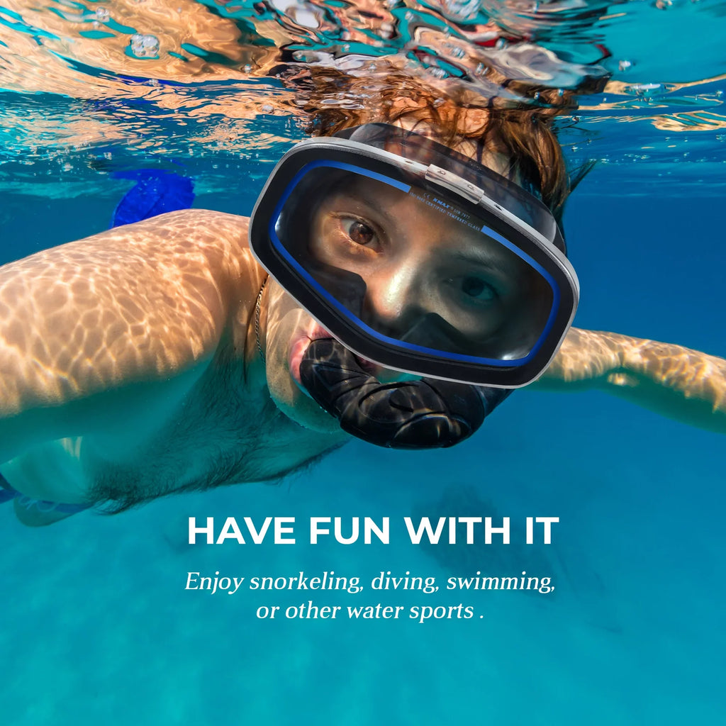 Hanway Adva Snorkel Mask – Tempered Glass Diving Goggles - Scuba Mask for Professional Diving and Snorkeling – Adjustable Buckle Silicone Molding Swimming Mask-Blue