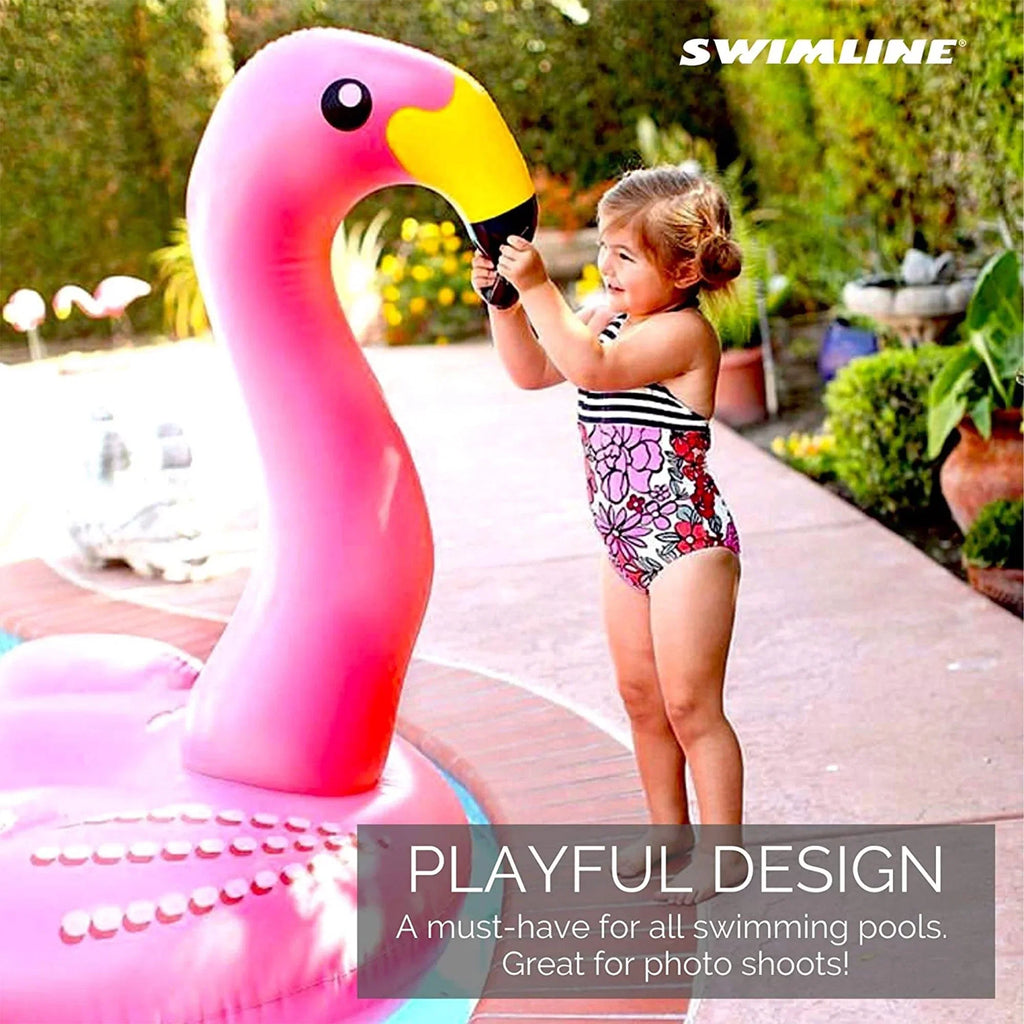 SWIMLINE ORIGINAL 90627 Giant Air-filled Flamingo Pool Float Floatie Ride-On Lounge W/ Stable Legs Wings Large Rideable Blow Up Summer Beach Swimming Party Lounge Big Raft Tube Decoration Toys Kids