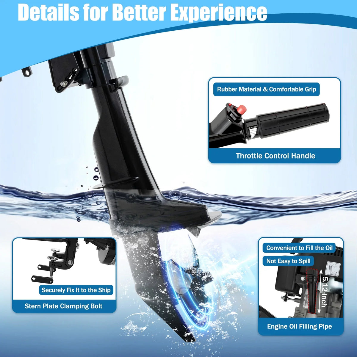 Fichiouy 6 HP 4 Stroke Outboard Motor Engine Tiller Shaft Boat Engine Air Cooling 2500rpm with CDI Water Air Cooling System 1:1.5