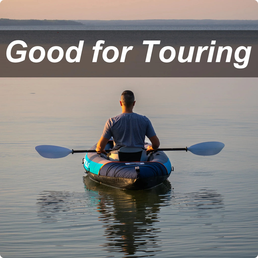 BRIGHT BLUE Blow-up Touring White Water Paddling Kayak 1-2 Persons sit-on with Paddles,Hand Pump,Backpack,Fins