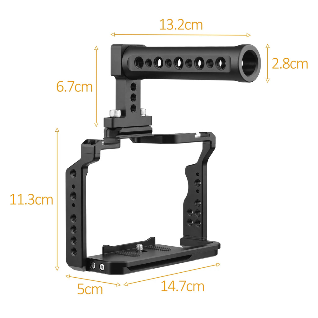 Walmeck Andoer Video Cage + Handle Kit Aluminum Alloy with Dual Cold Shoe Mounts Numerous 14 Inch Threads Replacement for Sony A7IV/ A7III/ A7II/ A7R III/ A7R II/ A7S II