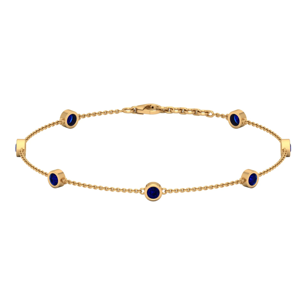 Lab Created Blue Sapphire Station Chain Bracelet For Women - 1 CT - AAAA Grade, 14K Yellow Gold, 7.5 inches