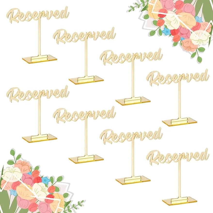 8 Packs Acrylic Reserved Table Sign Golden Wedding Reserved Seating Signs Mirrored Wedding Reception Sign Guest Reservation Standing Table Signs for Restaurant Wedding Party Events Decor