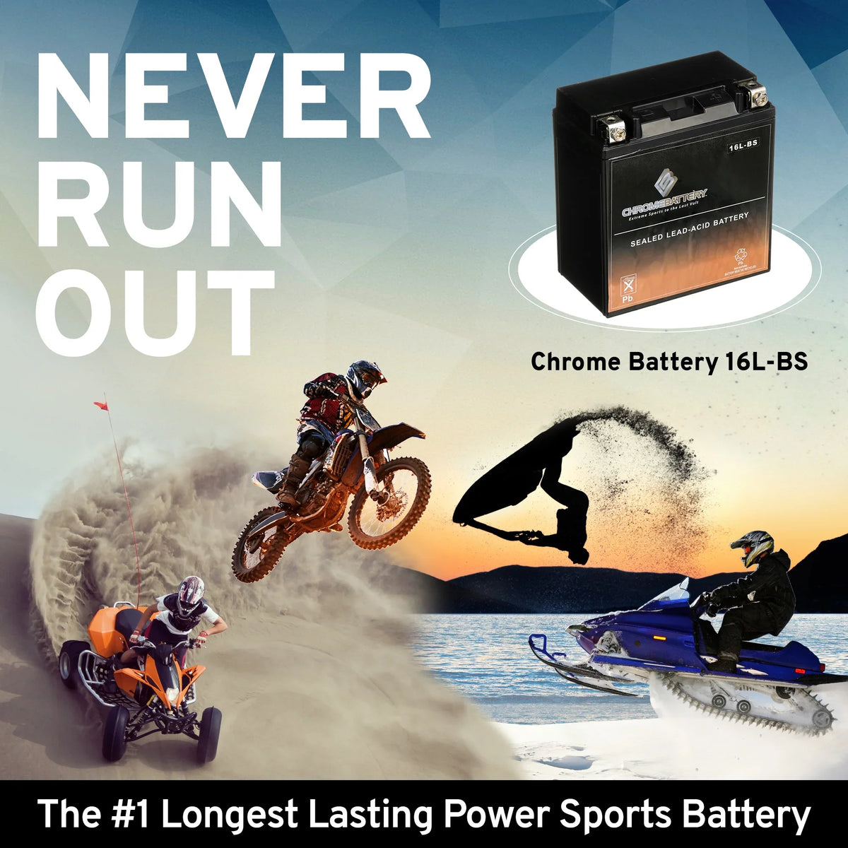 Chrome Battery YTX16L-BS (16L-BS 12 Volt,14 Ah, 230 CCA) Jet Ski Battery for Kawasaki 750cc Jh750 Ss St Xi Xir 1992