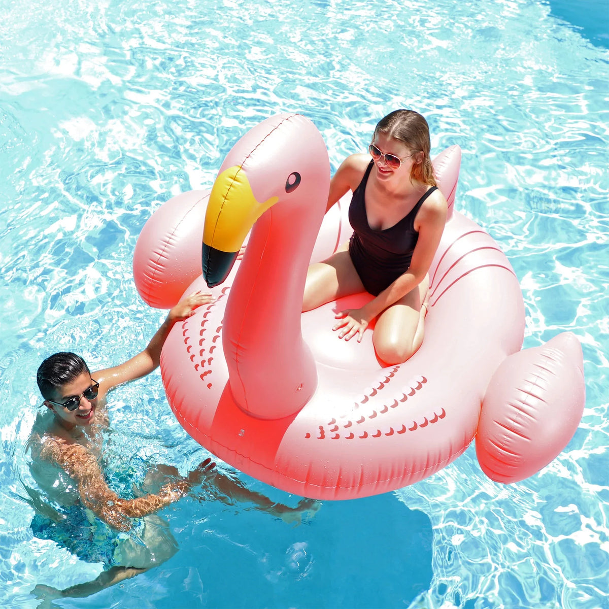 SWIMLINE ORIGINAL 90627 Giant Air-filled Flamingo Pool Float Floatie Ride-On Lounge W/ Stable Legs Wings Large Rideable Blow Up Summer Beach Swimming Party Lounge Big Raft Tube Decoration Toys Kids