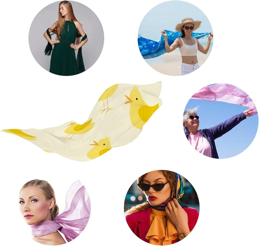 Hyjoy Cute Yellow Birds Long Silk Neck Scarf Lightweight Shawl Wrap Scarves for Women Girls