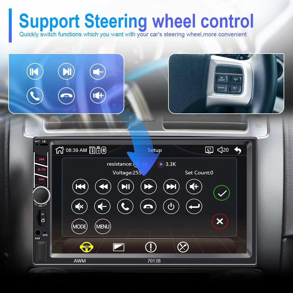 Podofo 2 Din Car Stereo with Apple D-play 7 inch Touch Screen Car MP5 Player Car Radio Bluetooth USB with 4 LED Rear View Camera